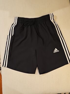 adidas Black Athletic Shorts with White Three-Stripes